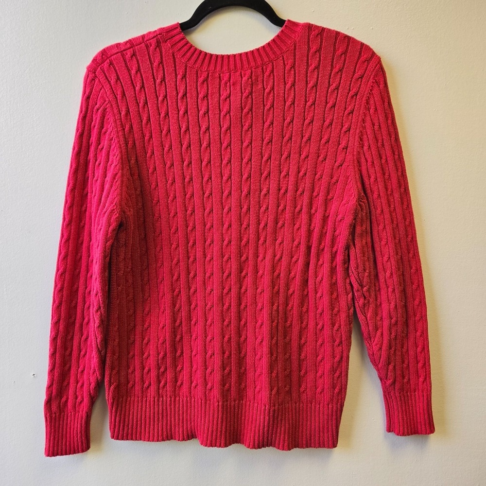 Cabin Core Cable Knit Sweater PM Red Cotton Crew Neck Preppy Pullover PM Red - Picture 2 of 9